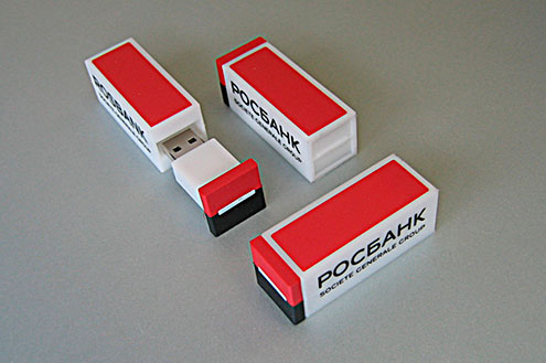 USB-флешка РОСБАНКа в виде логотипа из ПВХ